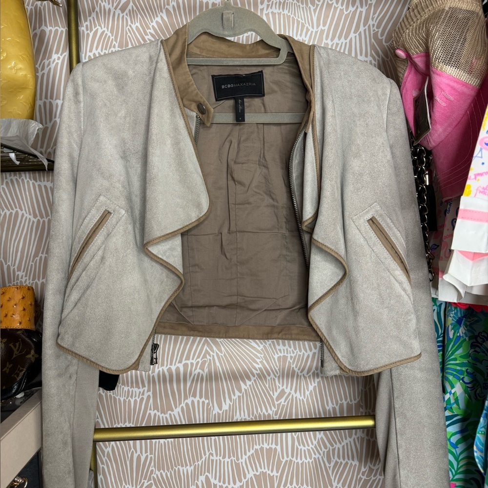 BCBGMaxAzria Cream Draped Jacket with Zipper Accents